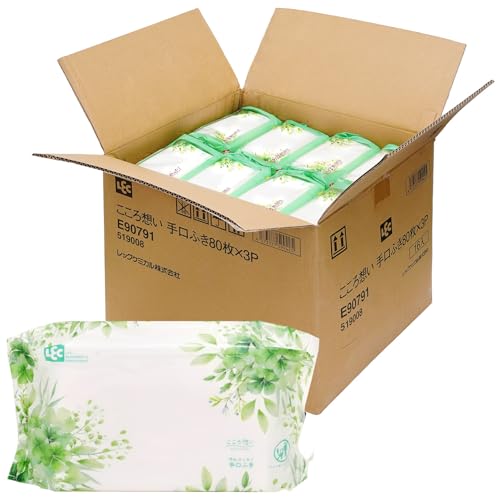 こころ想い 大人用 手口ふき 80枚×48個 (3840枚) ケース品/丈夫なシートでしっかり拭ける/日本製/無香料/茶葉エキス配合