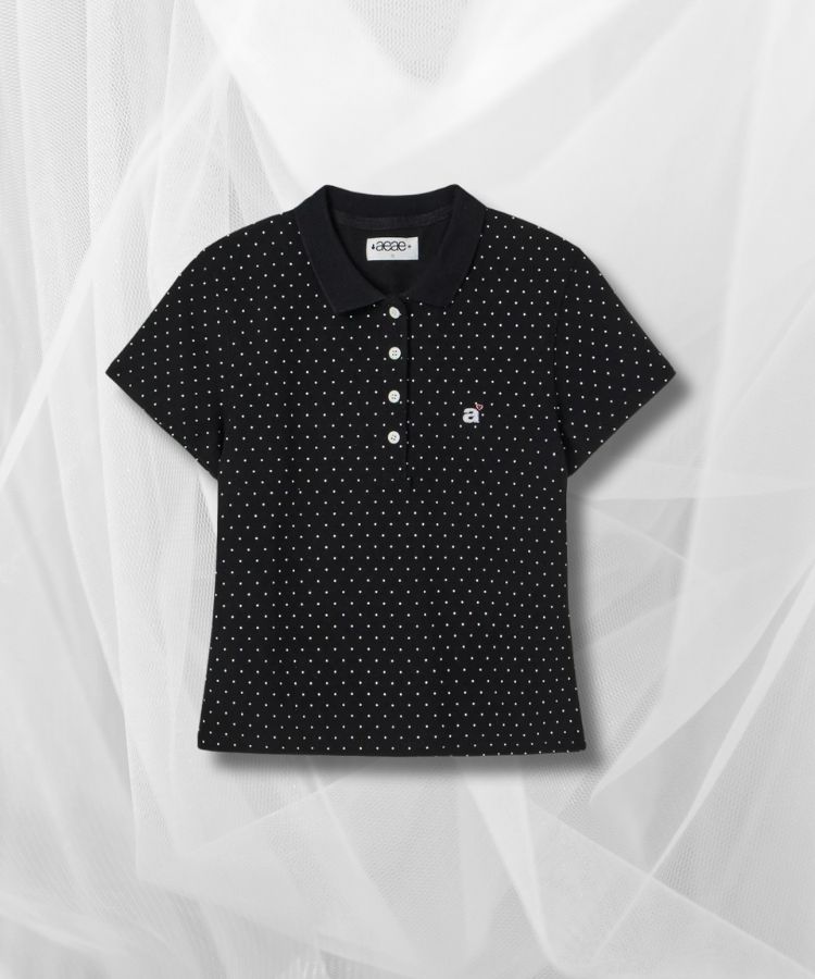 aeae ドット柄ポロシャツ 半袖 black aeae ドット柄ポロシャツ 半袖