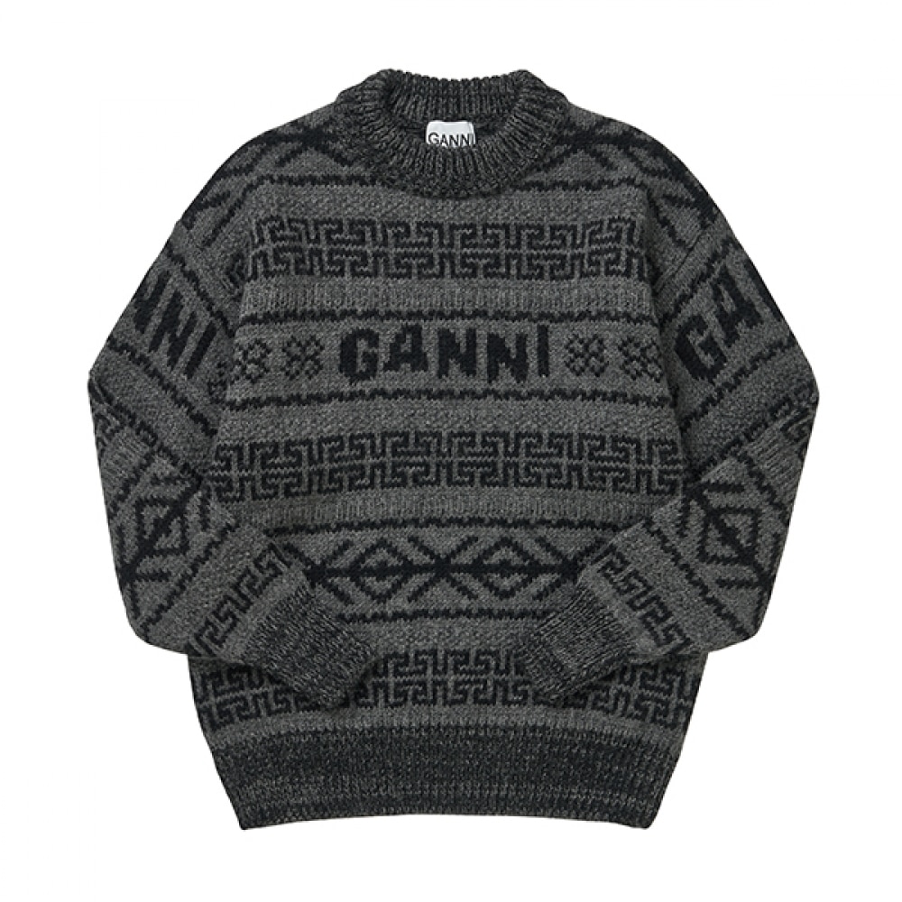 GANNI K2175 220 グラフィックロゴラムウールレディースニット