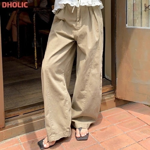 コットンワイドハイウエストラインバックゴムパンツ