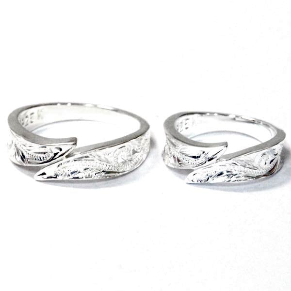 ハワイアンジュエリー ペアリング スクロール 波 リーフ 葉 ツインフレーム シルバー925