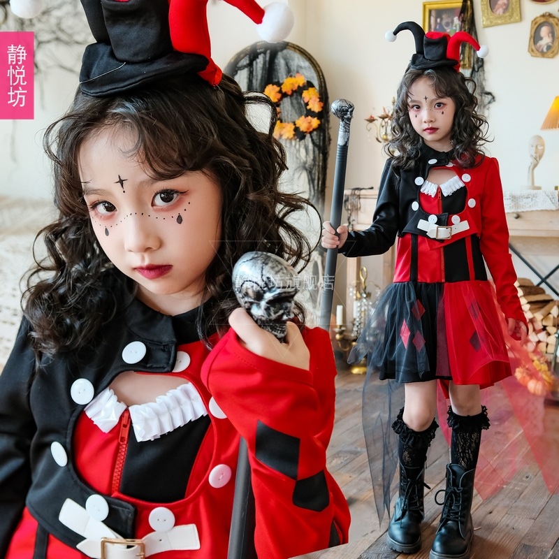 子供用コスプレ衣装 ステージ衣装 デビルウィッチコスチューム ハーレークインコス プリンセスドレス キャットウォーク パフォーマンス衣装
