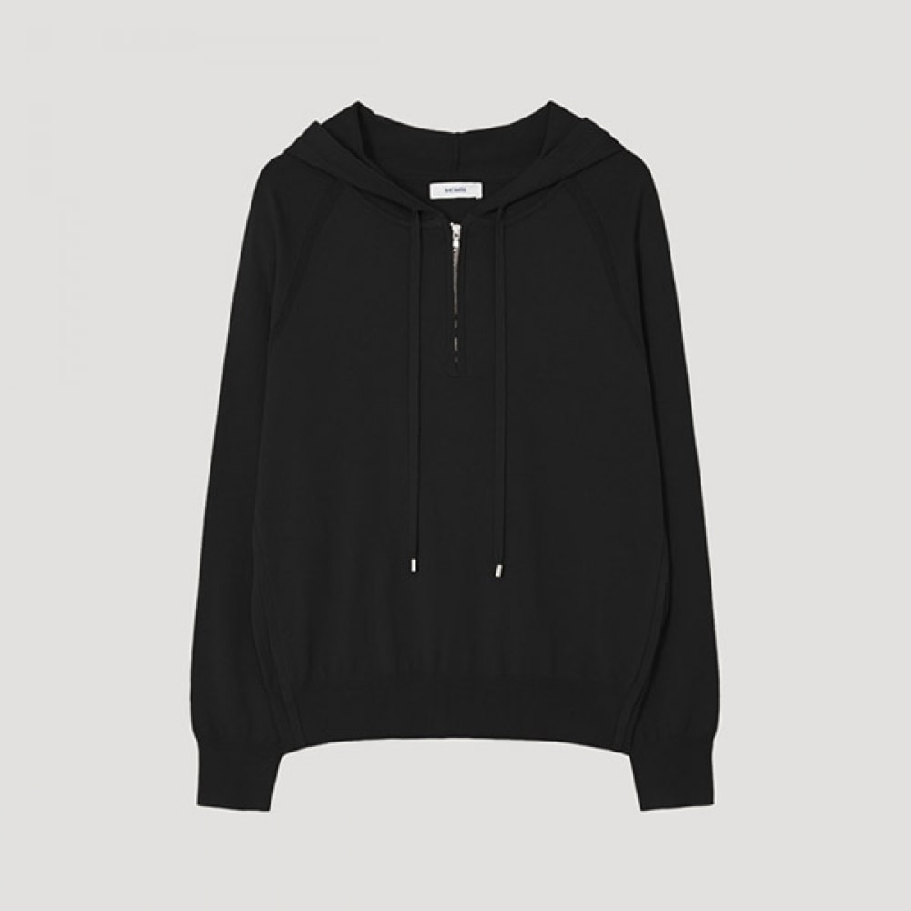 (Shes Miss) フード付きハーフジップアップニットプルオーバー_SSKPOP12700_BK