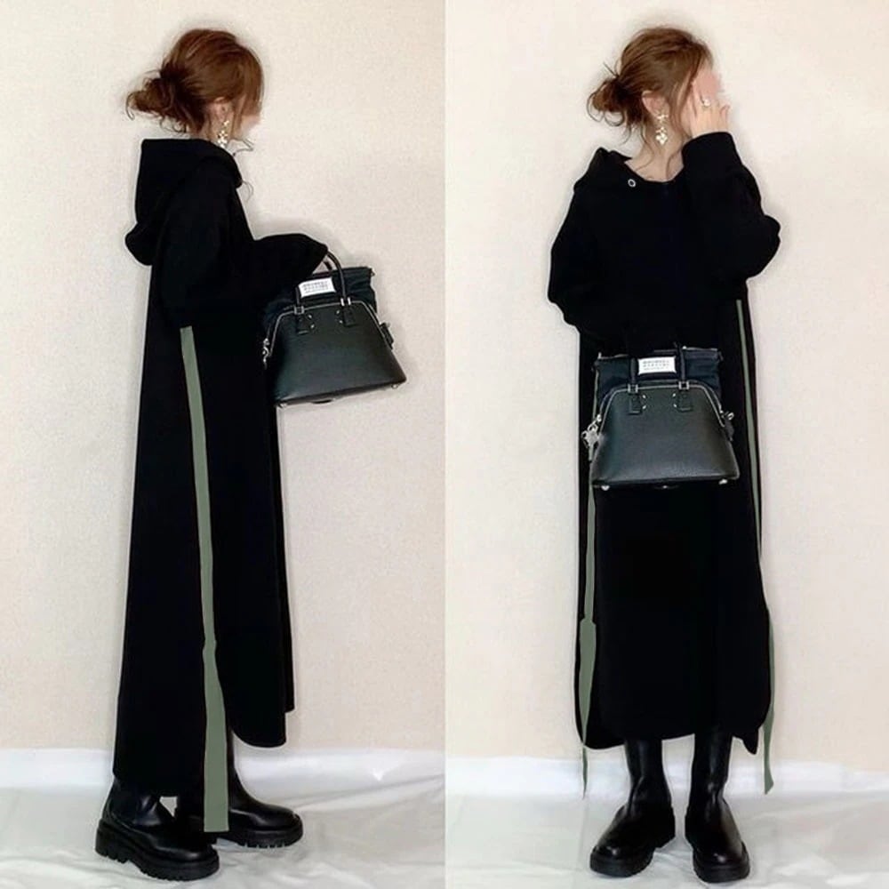 【再入荷予定】シンプル 切り替え フード付き プルオーバー カジュアルワンピース