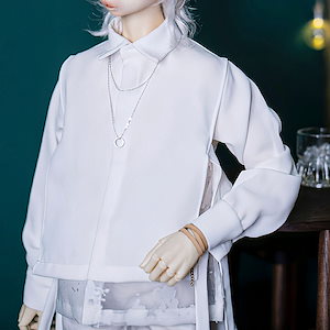 1/3 BJD ドール服 レイヤードシャツ 黒/白 popo68/70cm/LoongSoul73サイズ球体関節人形用衣装