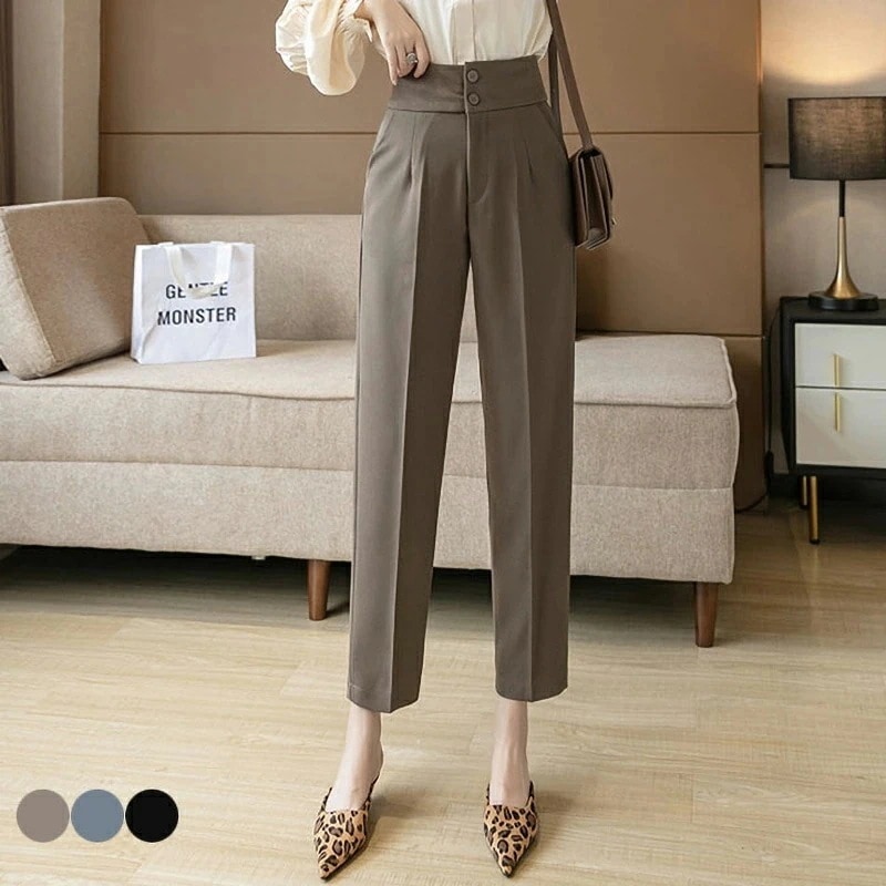 【短納期】テーパードパンツ レディース スラックス スーツパンツ 九分丈 サルエルパンツ ハイウエスト スーツ ボトムス 美脚 着痩せ 9分丈パンツ オフィス ズボン ブラウン グレー ブラック