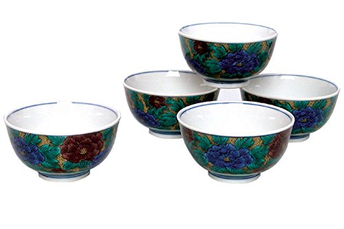 マルサン宮本 【九谷焼】汲出碗揃 吉田屋風牡丹５客セット SK-098