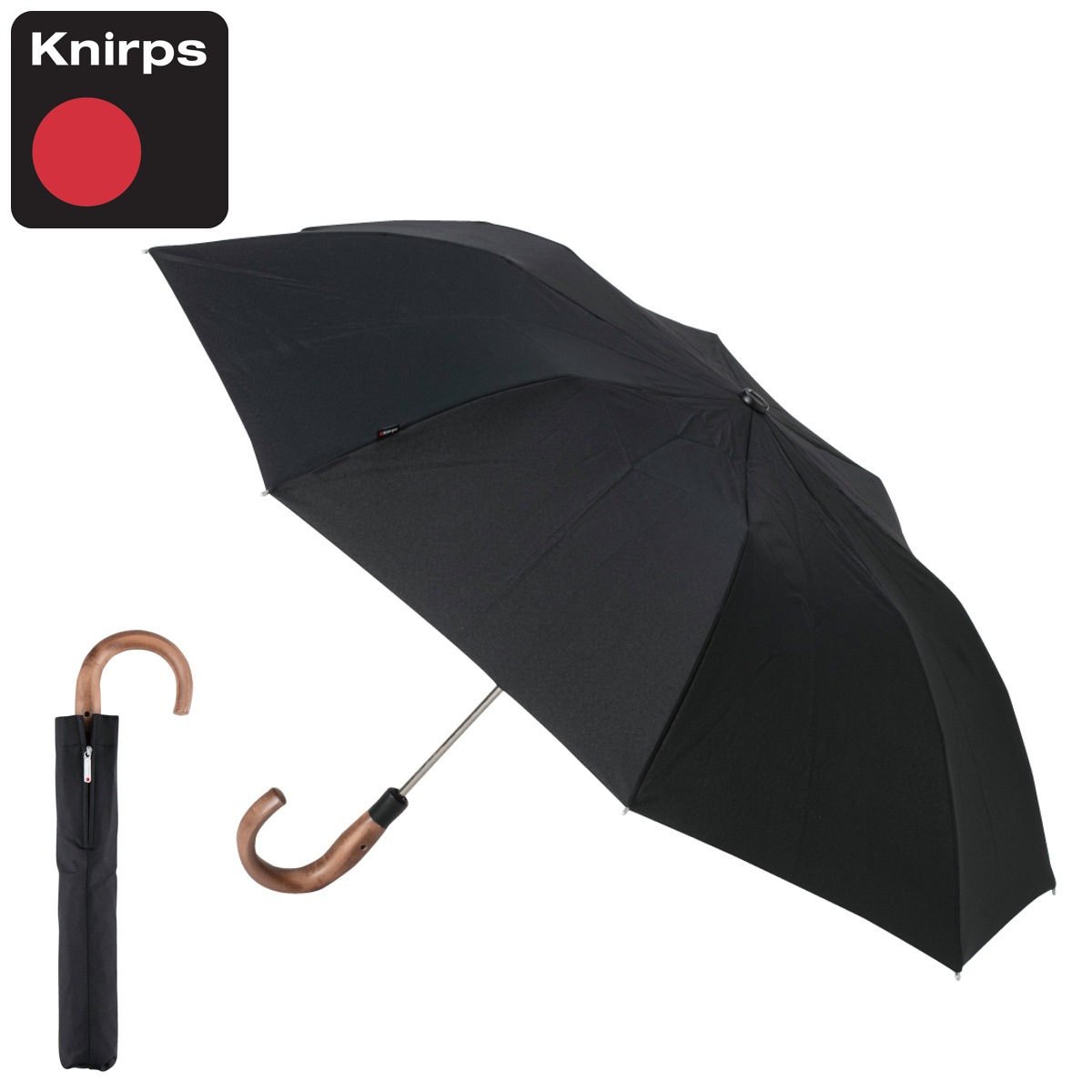 折りたたみ傘 Knirps Topmatic SL Black KNS828 ウッドハンドル 雨傘 クニルプス 折り畳み傘 大きめ メンズ レディース 丈夫 ワンタッチ 撥水 コンパクト
