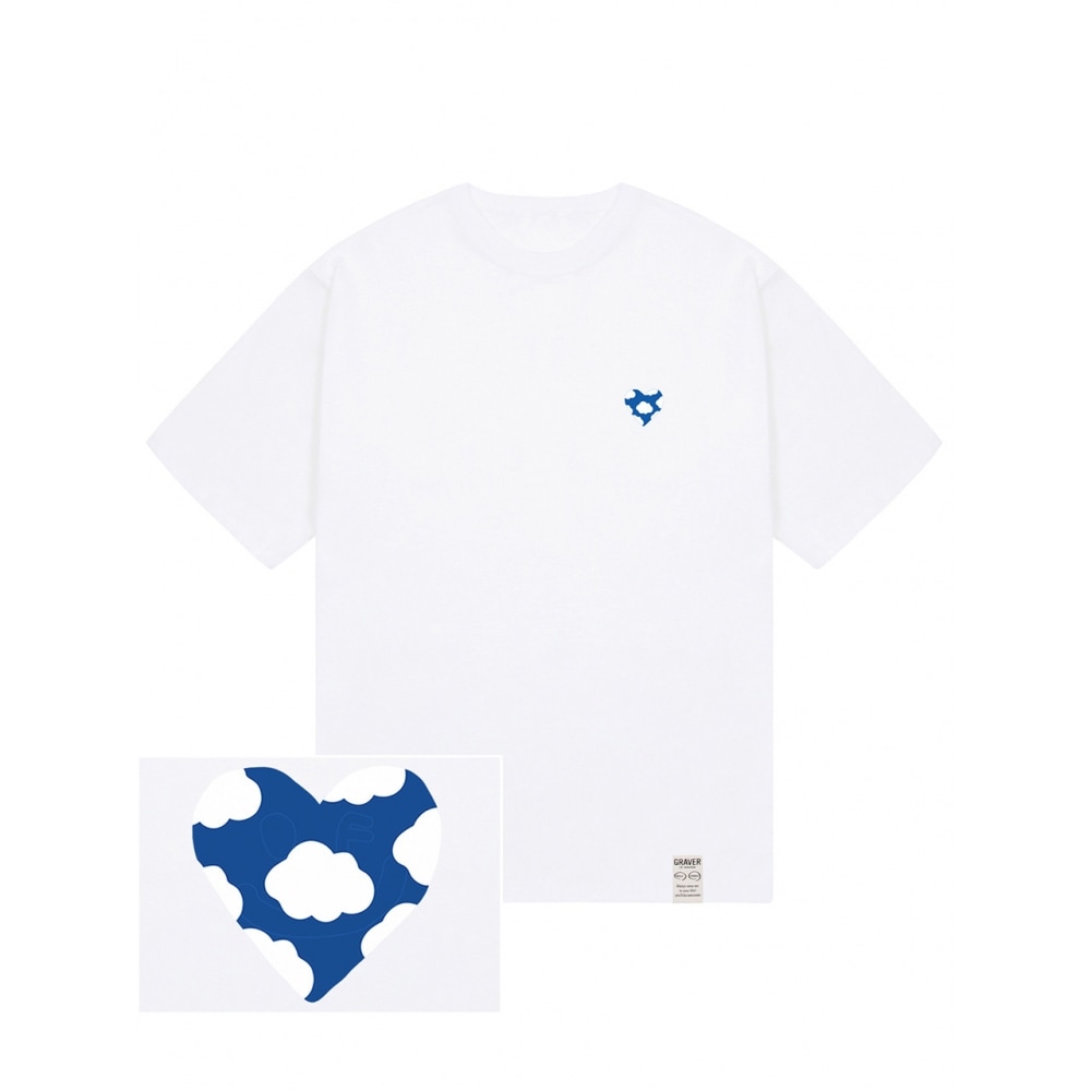 GRAVER ブルーハートクラウドスマイルショートスリーブTシャツホワイト