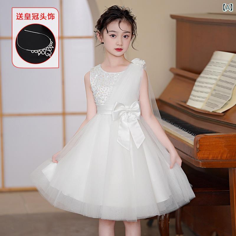 ドレス 女の子 ガール ガーリー ミニ ドレス 夏 プリンセス お姫様 シフォン スカート 白 ガーゼ 子供 キッズ お誕生日会 春夏 発表会 パーティー リボン 衣装