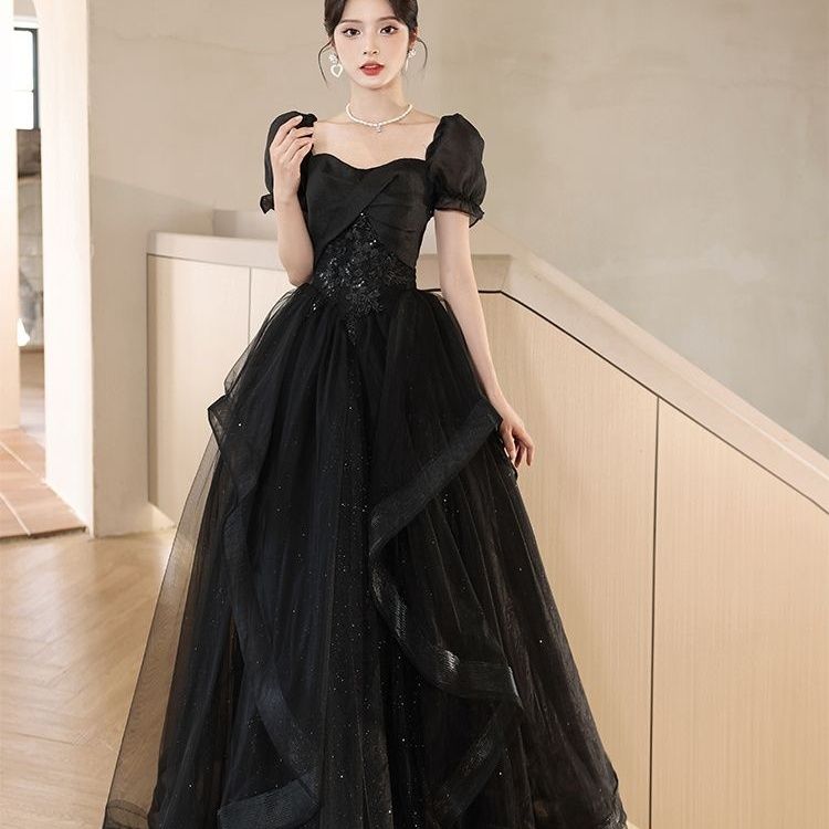 女性用ブラックイブニングドレススカート2025宴会気質とディナーホストロング