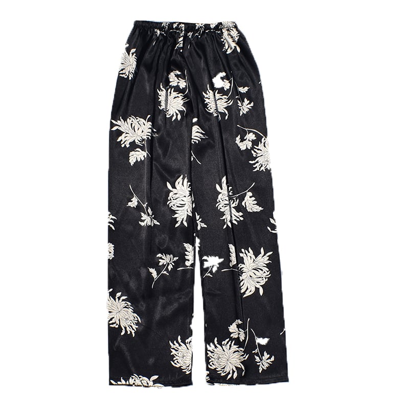 ラフパンツ ボトムス メンズ レディース ウィメンズ 長ズボン 総柄 花柄 フラワー ボタニカル カラフル ウエストゴム ナチュラルカラー レトロ フレアパンツ スリット ウエストゴム lbot035