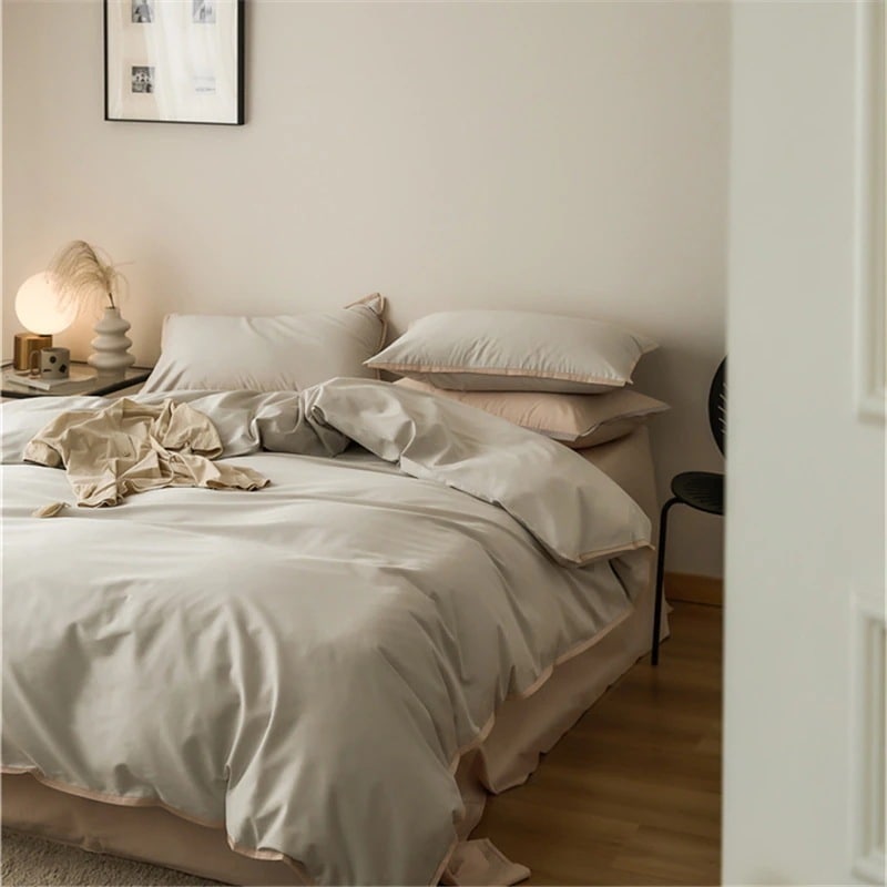 軽くて贅沢な100番手長綿4点セットシンプルコットン掛け布団カバーシーツ＆ボックスシーツ 6,935円