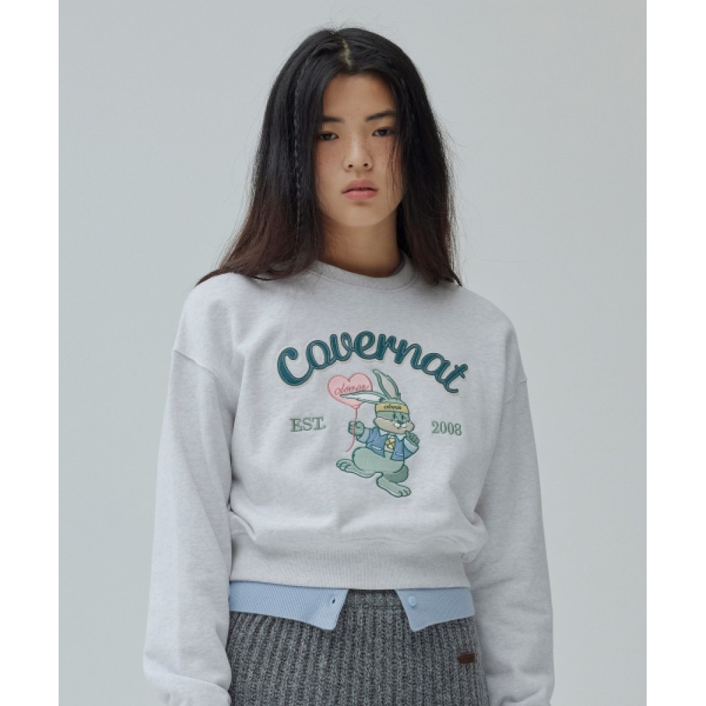 COVERNAT 女性用クロップクローバーニー刺繍スウェットシャツヘザーグレー 11,280円