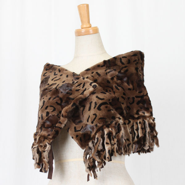 シェアード ミンク ファー ストール ブラウン アニマル柄 送料無料 レディース ギフト プレゼント