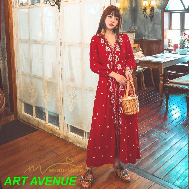 ワンピース レディース マキシワンピース 大きいサイズ キレイめ 秋新作 刺繍 Vネック 春秋 ロング丈 夏服 体型カバー 着痩せ ドレス 結婚式