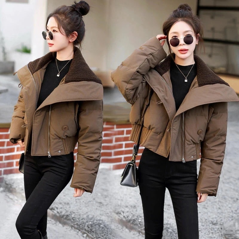 ホワイトダックダウン ショートダウンジャケット レディース 2024 大きめラペル ハイウエストデザイン おしゃれ ウエスタンジャケット