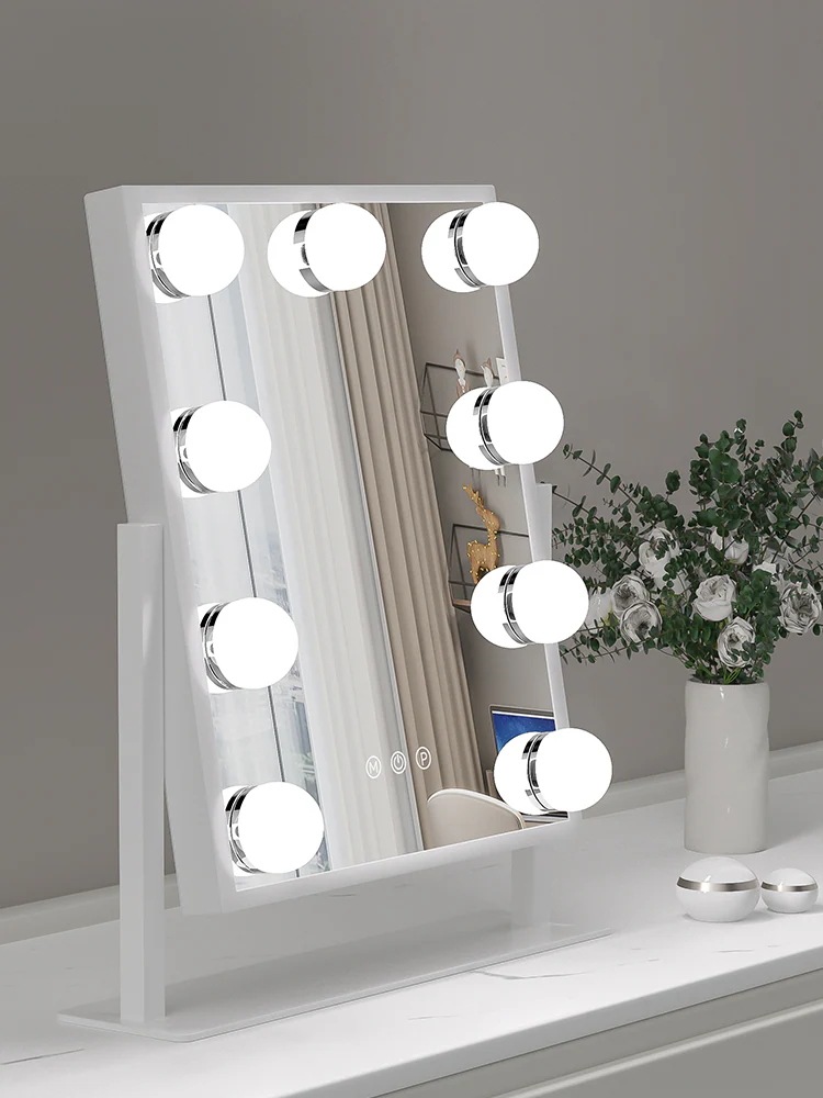 【白バレンタイン】鏡 ライトled付きhdデスクトップデスクトップドレッシングミラーインテリジェントタッチスペシャルメイクアップアーティストミラー 福袋