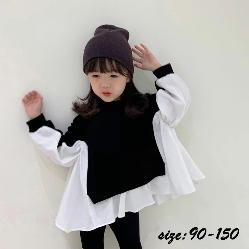 【即納】シャツ パーカー トップス 子供服 春秋 切り替え 女の子 プルオーバー 長袖 おしゃれ ベビー 子ども服 ゆったり カジュアル 可愛い ジュニア服 通学 卒園式/入学式/パーティ ブラック