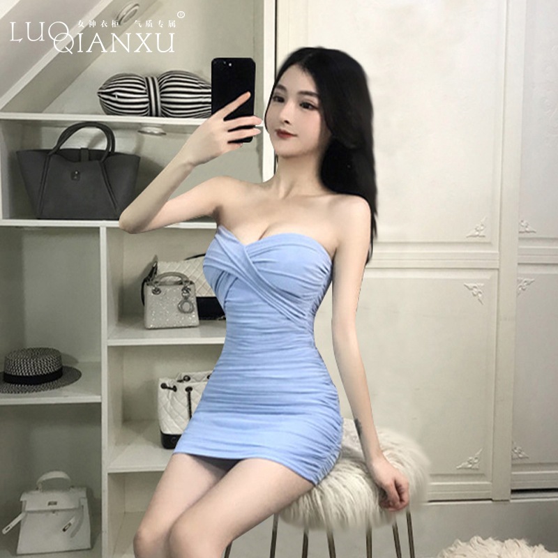 2025新型トランポリン婦人服青いセクシーな胸を塗る小さいドレスガードル低い胸はお尻を包んで肩ワンピース女性夏を現します 6,900円
