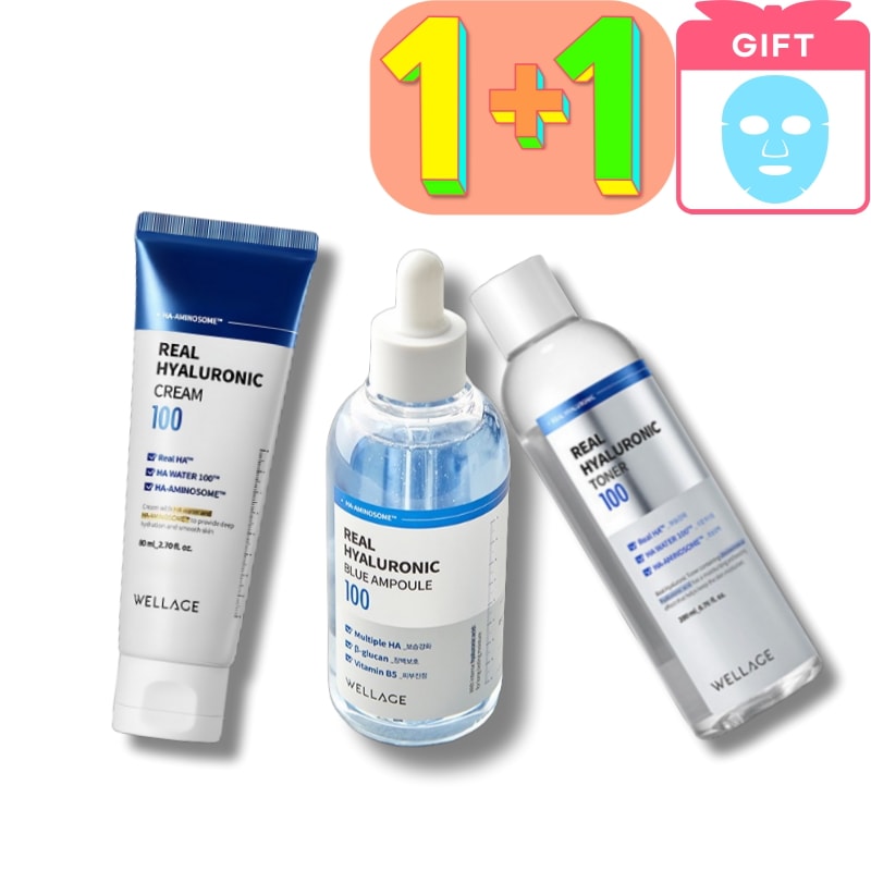 [1+1] リアル ヒアルロニック ブルーアンプル100ml/リアルヒアルロニッククリーム80ml/リアルヒアルロニックトナー200ml/エイジングケア