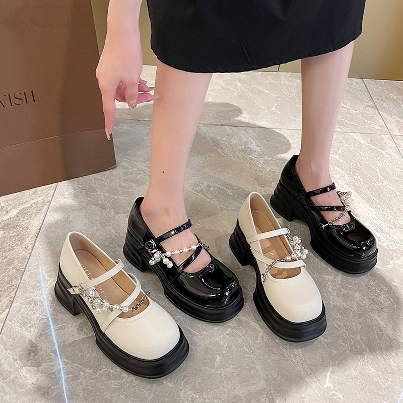 厚底ローファー 紫の錯覚小さな革の靴 厚底メリージェーンシングルシューズ 浅い口の靴 広い足太い足大きいサイズ女性の靴