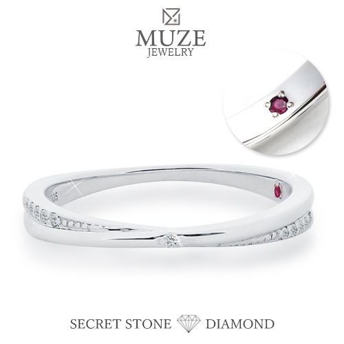 MUZE JEWELRY 指輪 リング 直径1mm(0.005ct相当) 刻印 名入れ ダイヤモンド シークレットストーン シルバー925 プラチナ仕上げ オーダーメイド 婚約指輪