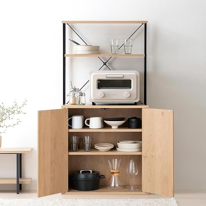 キッチン収納 スリム おしゃれ 北欧 食器棚 キッチンキャビネット ナチュラル/ブラック アイリスオーヤマ HKC-600 HIROBIROシリーズ