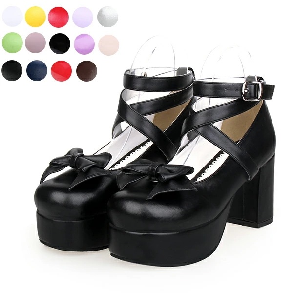 ロリータ 靴 コスプレ お嬢様風ロリータ靴 ヒール8cm ハートヒールパンプス shoes ゴスロリ ロリータ コスプレ 女の子用 可愛いリボンのロリータパンプス シューズ 女の子靴 ロリ姫靴 ロリー