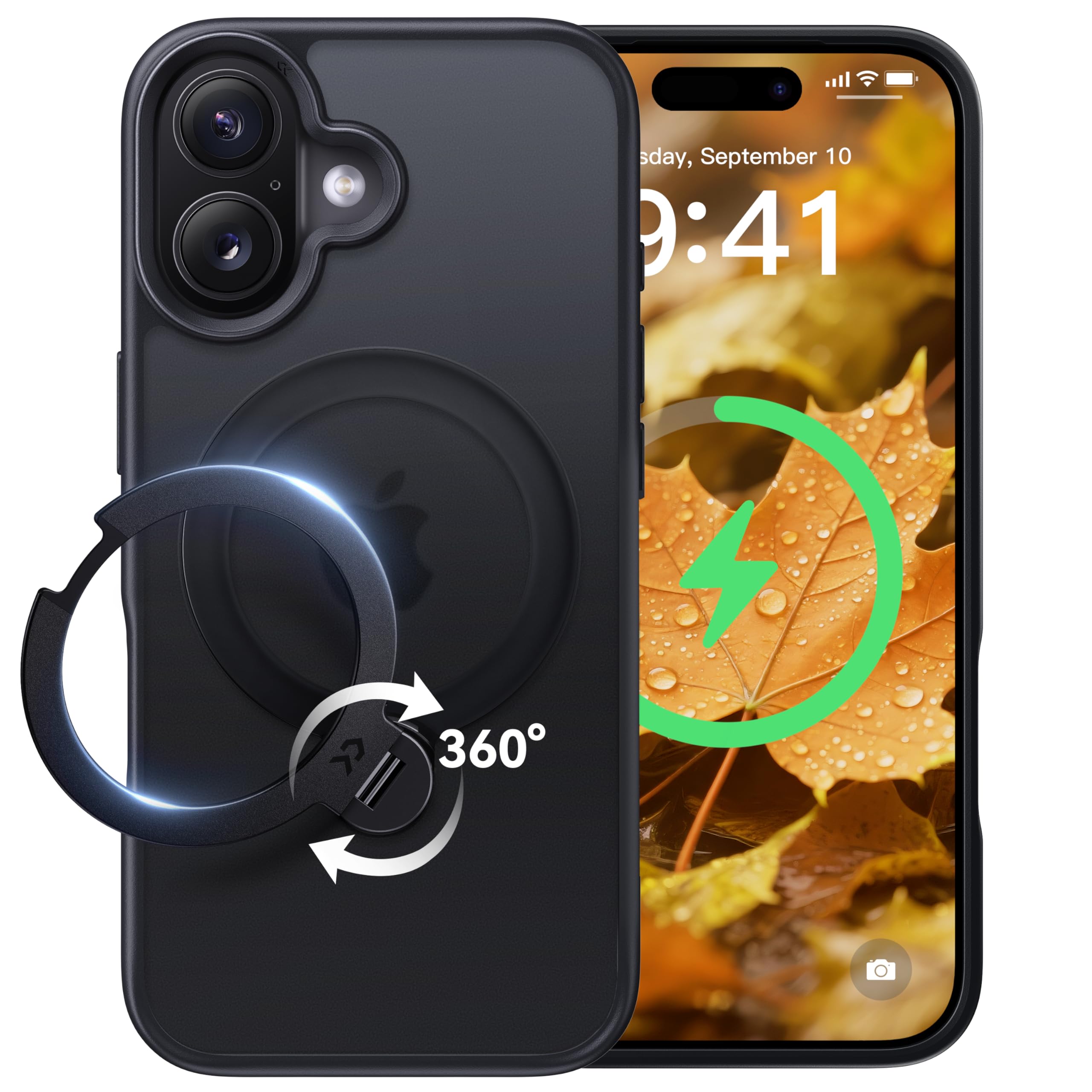 【2025最高傑作&定点360度回転】CASEKOO iPhone 17 用 ケース MagSafe対応 米軍MIL規格 360全方向耐衝撃 【横縦両立角度自由調整】 最大25W急速充電対応 指紋