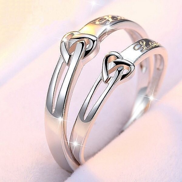 ペアリング フリーサイズ 指輪 ハート LOVE シルバー925 プラチナ仕上げ C型リング 人気