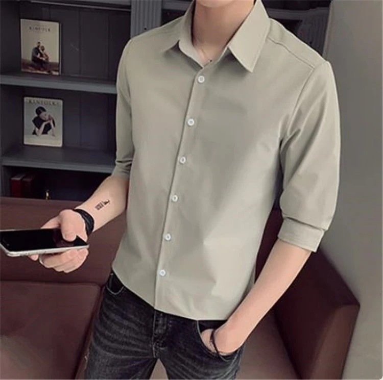 作 綺麗一枚韓国ファッション 五分袖 スリムフィット 上着 メンズ カジュアル 気質 コート トップス 七分袖 ブラウス ストライプ シャツ 半袖 大人気