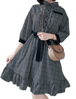 ロリータ服 as レディース チェック 柄 ワンピース グレー ブラウン