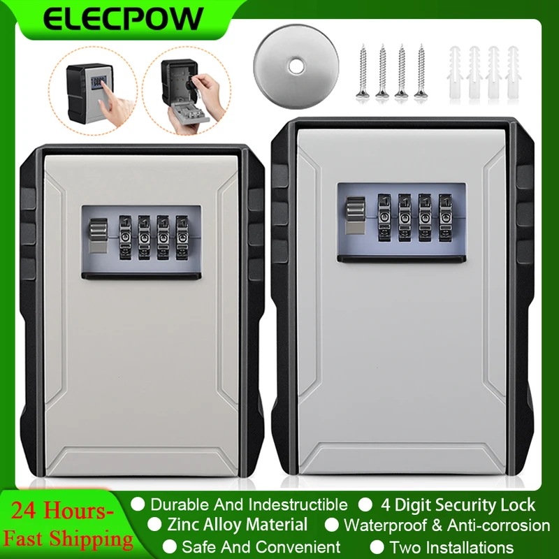 Eleconow-金属素材のキーボックス,屋外,防水,壁掛けロック,収納ボックス,盗難防止,安全,新しい,4桁
