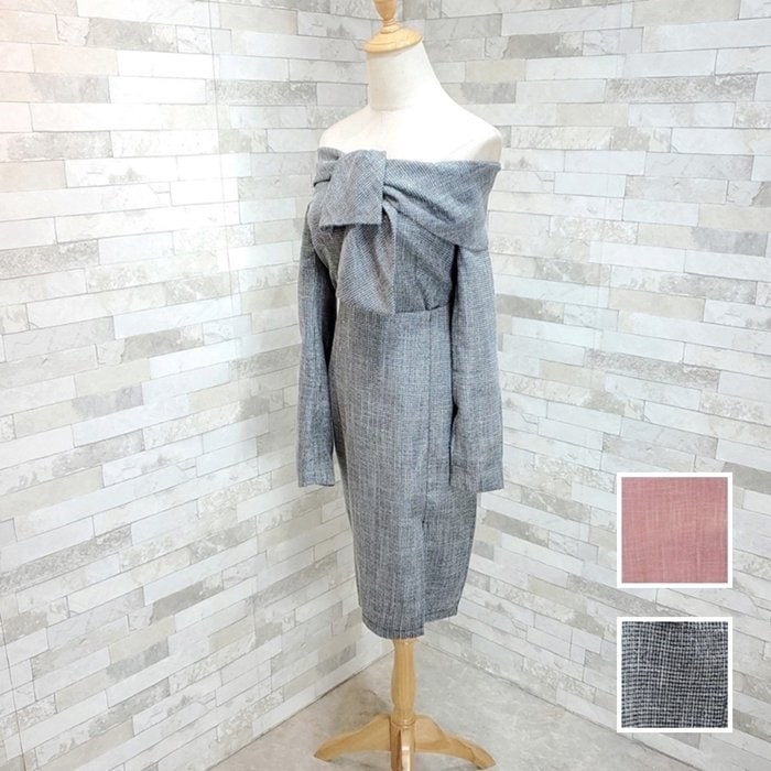 リボン タイト 冬 40代zq 30代 チェック レディース 20代 naloH320 オフショルダ