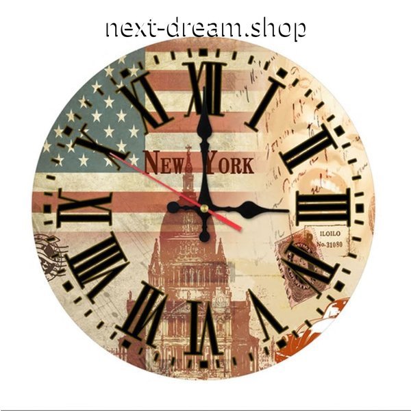 【新品追加】時計 壁掛け 木製 クォーツ アメリカ国旗 ローマ数字 DIY お洒落 面白 輸入雑貨 インテリア 高性能