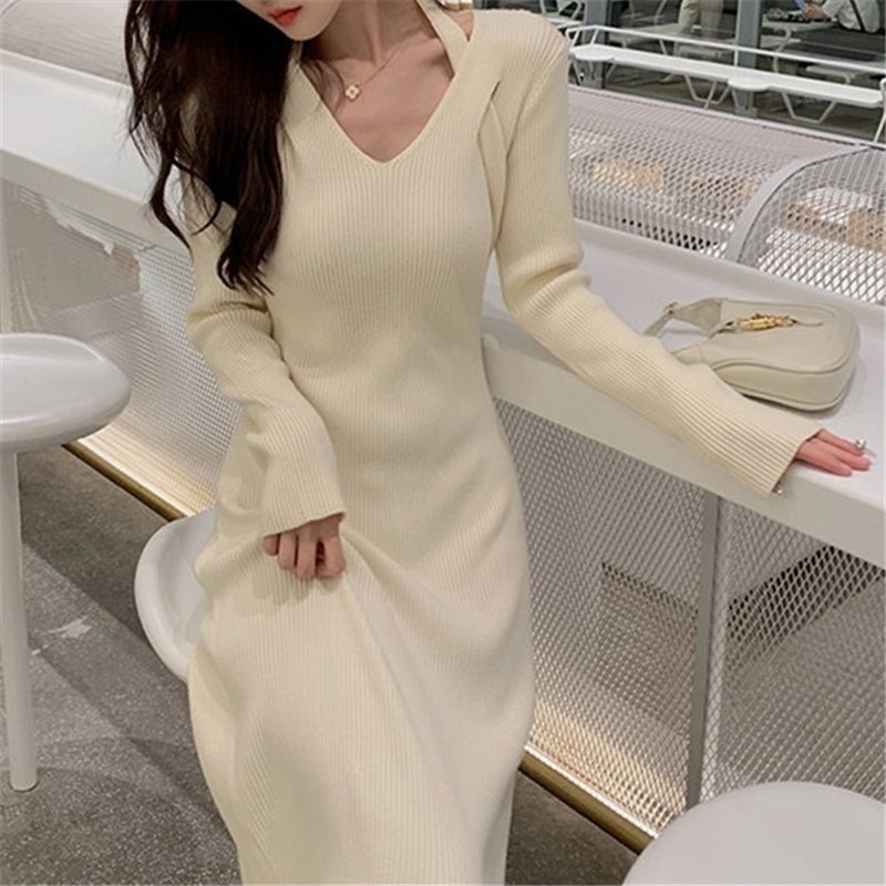 【1つ買うと10つ無料】ハンギングネックスリムニットドレス2025秋と冬コートに長いスタイルのベースセータースカート 53,038円