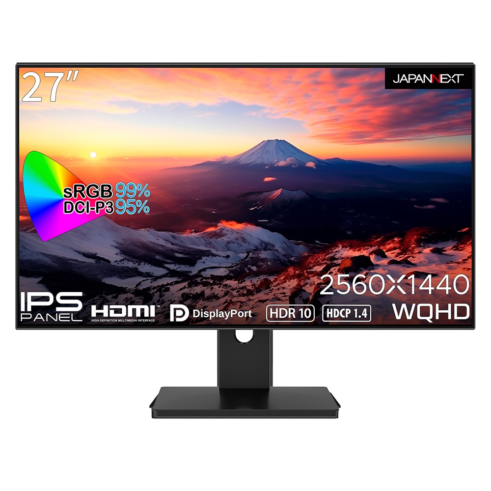 JAPANNEXTジャパンネクスト 液晶ディスプレイ(27型/IPS/WQHD 2560×1440/60Hz/8ms/HDR10/HDMI1.4/DP1.2/VESA/2年保証)(ブラック) JN
