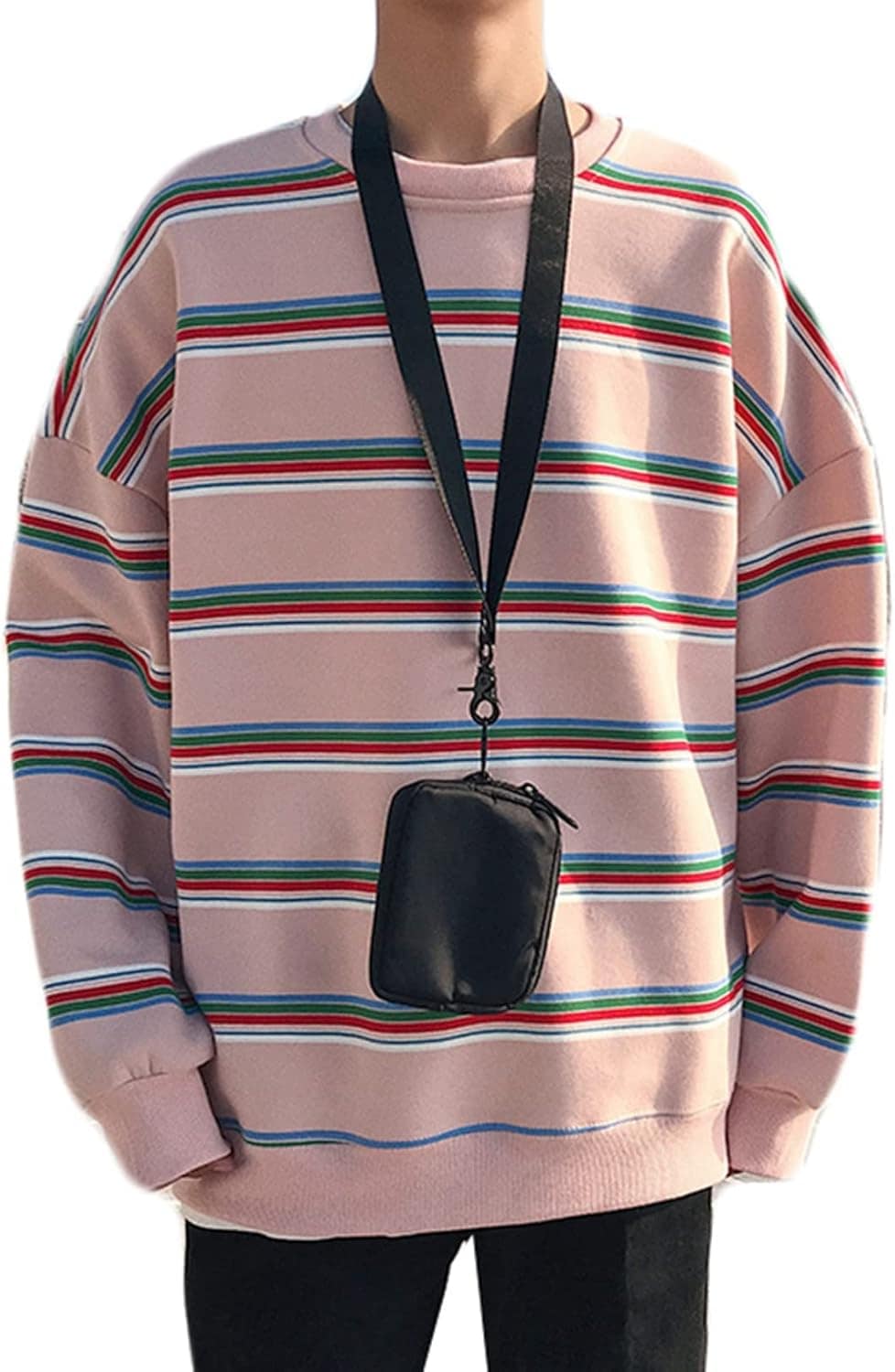 パーカー メンズ レディース インナー 長袖 ストライプ柄 ちょいワル ペアルック プルオーバー オシャレ 通気 伸縮性 丸襟 体型パカー トップス トレーナー ソフト 丈長め カジュアル