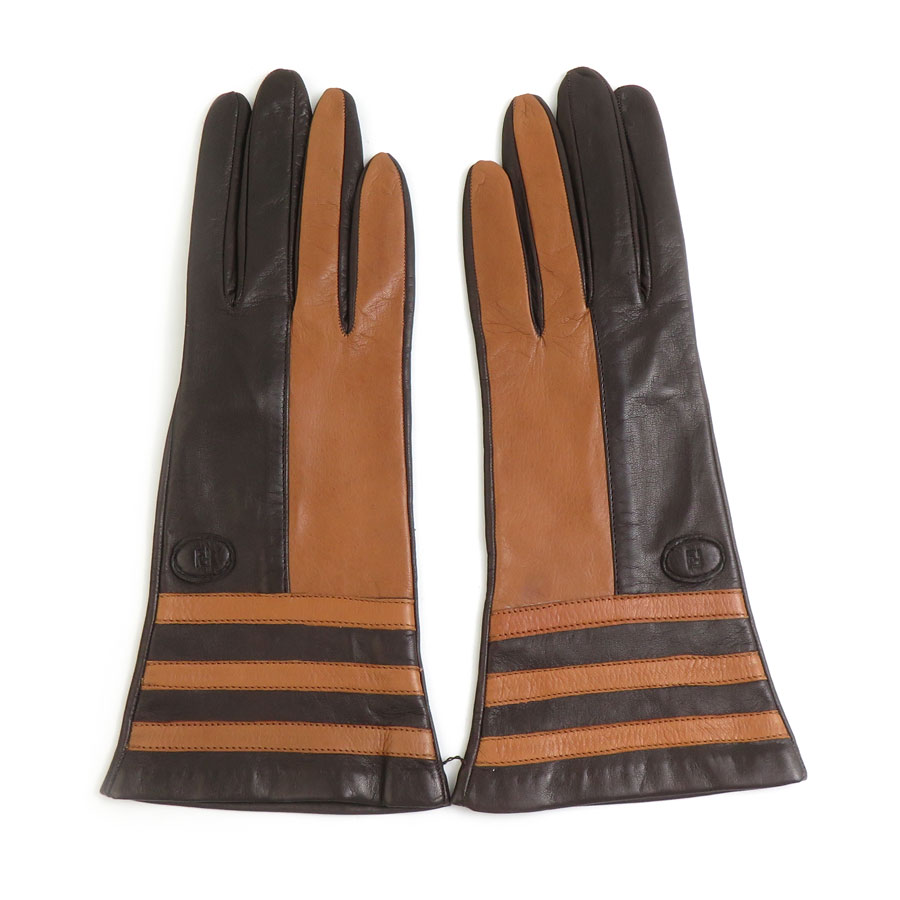 フェンディ FENDI 手袋 レザー ブラウン レディース w1071g