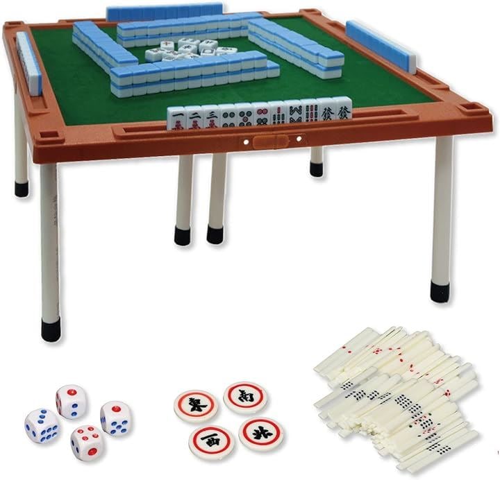 麻雀セット 麻雀卓 折りたたみ コンパクト 持ち運び 脚付き サイコロ・点棒付きのコンプリートセット(ブルー)