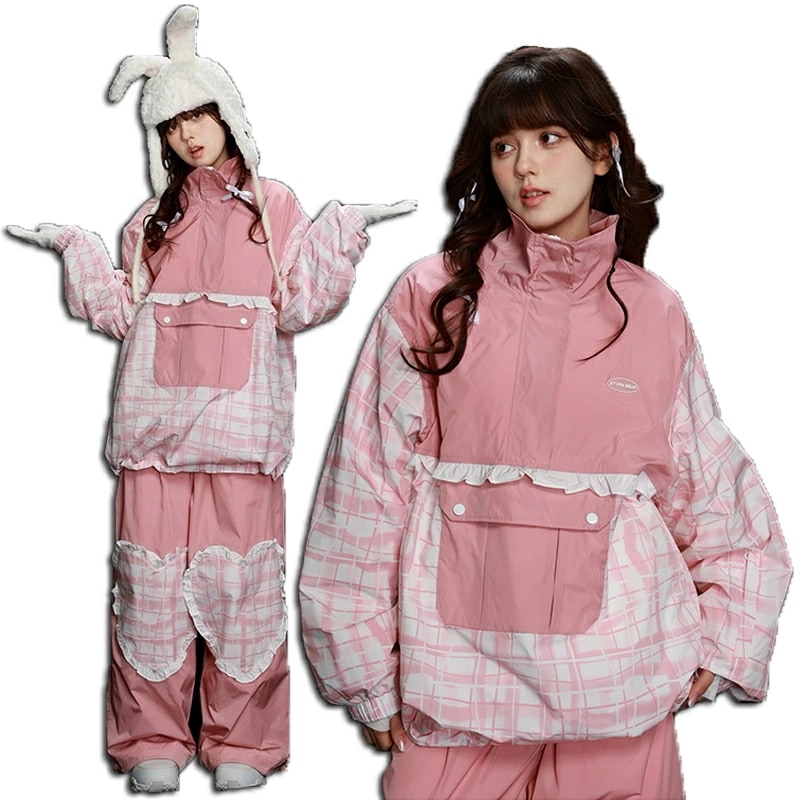 スノーボードウェア スキーウェア スノボウェア レディース 上下セット セットアップ スノボジャケット プルオーバー トップス トレーナー スノボパンツ ロングパンツ ボトムス ズボン ピンク かわい