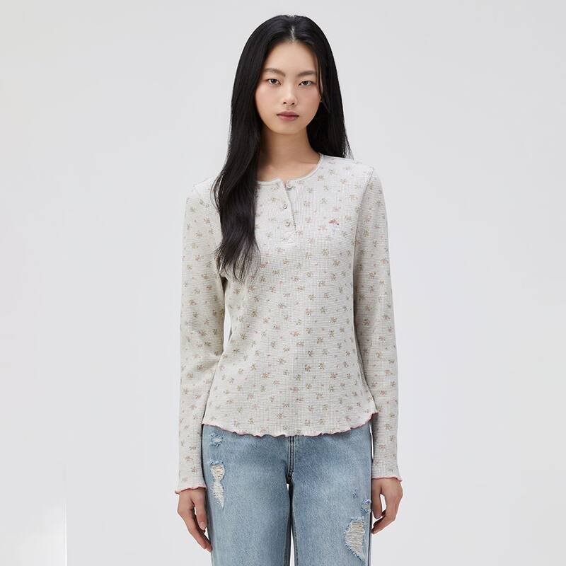 フラワーヘンリーネックTシャツ T262MTS138W