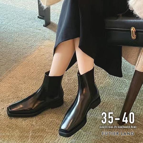 ショートブーツ サイドゴア ブラック おしゃれ トレンド 上品 カジュアル / スクエアポインテッドサイドゴアショートブーツ