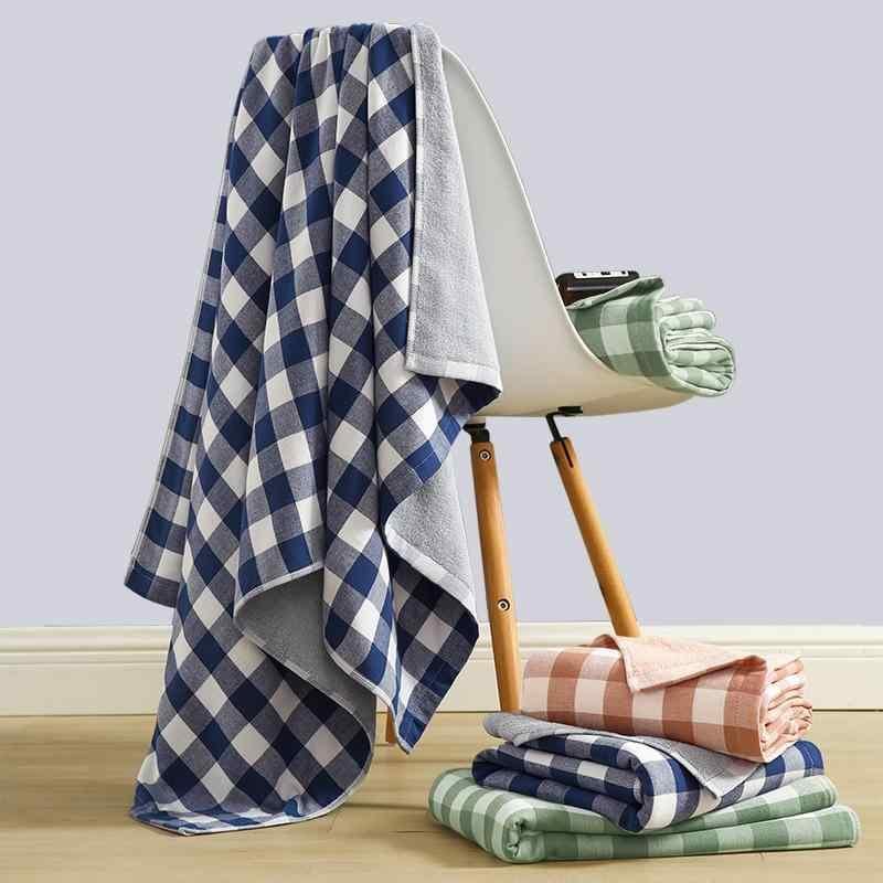 バスタオル レディース メンズ カップル メンズ レディース兼 レトロ チェック 家庭 夏 薄手 コットン カジュアル オールシーズン
