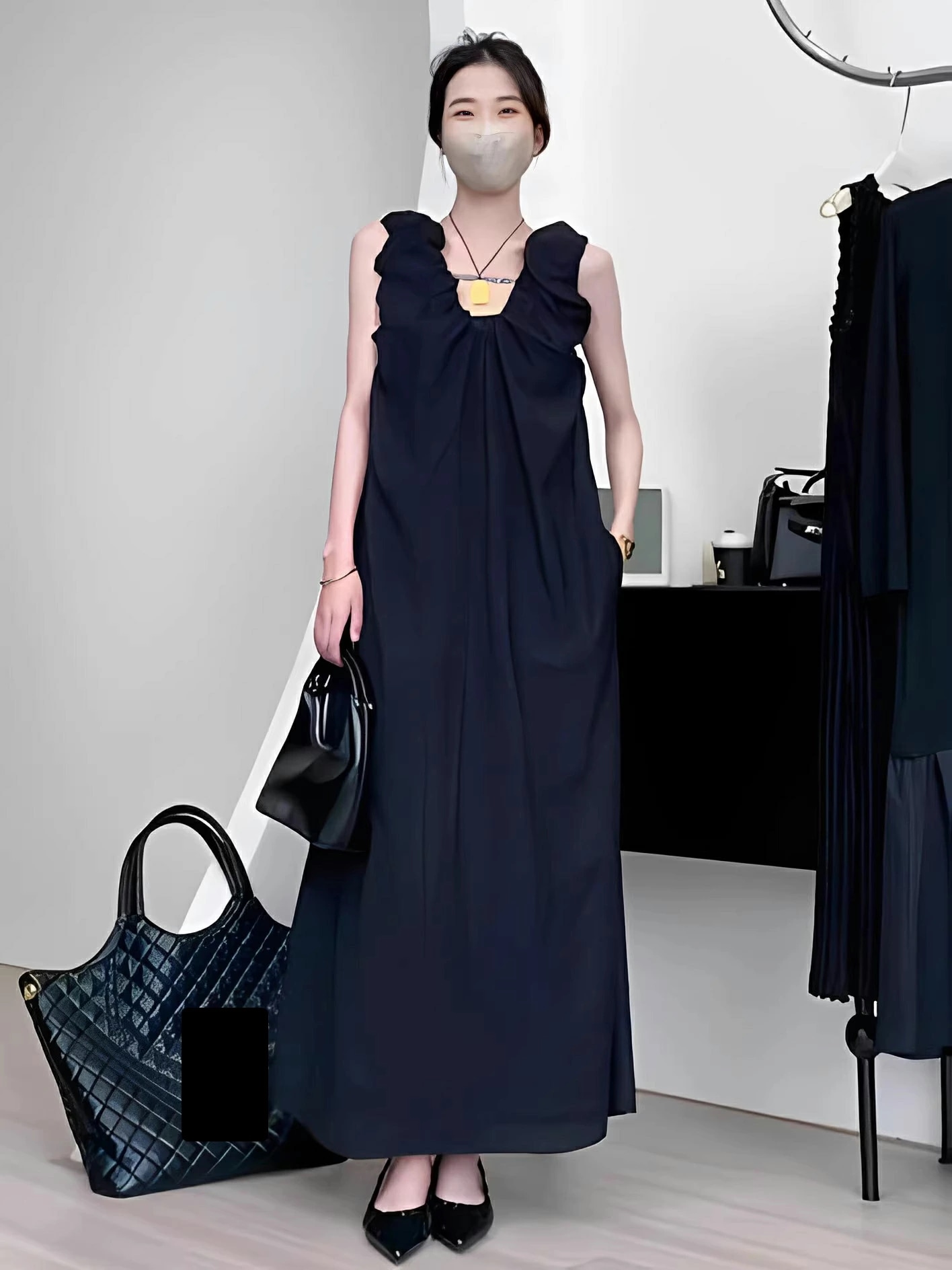 ワンピース レディース Vネック 大きいサイズ 春夏 ワンピ ロングワンピース ロング シンプル 無地 フォーマルドレス 結婚式 親族 体型カバー フォーマルワンピース ブラック 着痩せ きれいめ マ