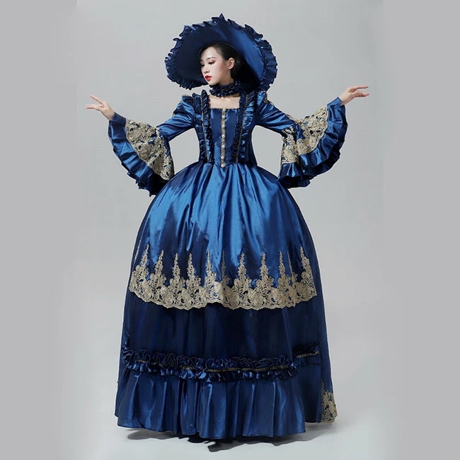 ベストセラー貴族ドレス ワンピース 中世ヨーロッパ 西洋ドレス 劇場 中世貴族風 青 宮廷ドレス 王族服 舞台 オペラ声楽 厚サテン パーティー 演奏会 豪華 ステージ衣装 d9437c0c0x1