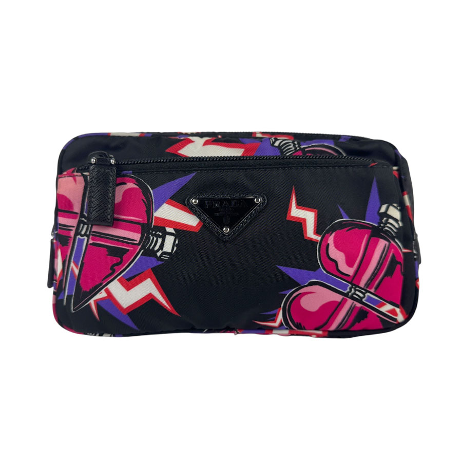 プラダ PRADA ウエストバッグ ボディバッグ PRADA x UNIVERSAL ナイロン ブラック/ピンク シルバー レディース z6249