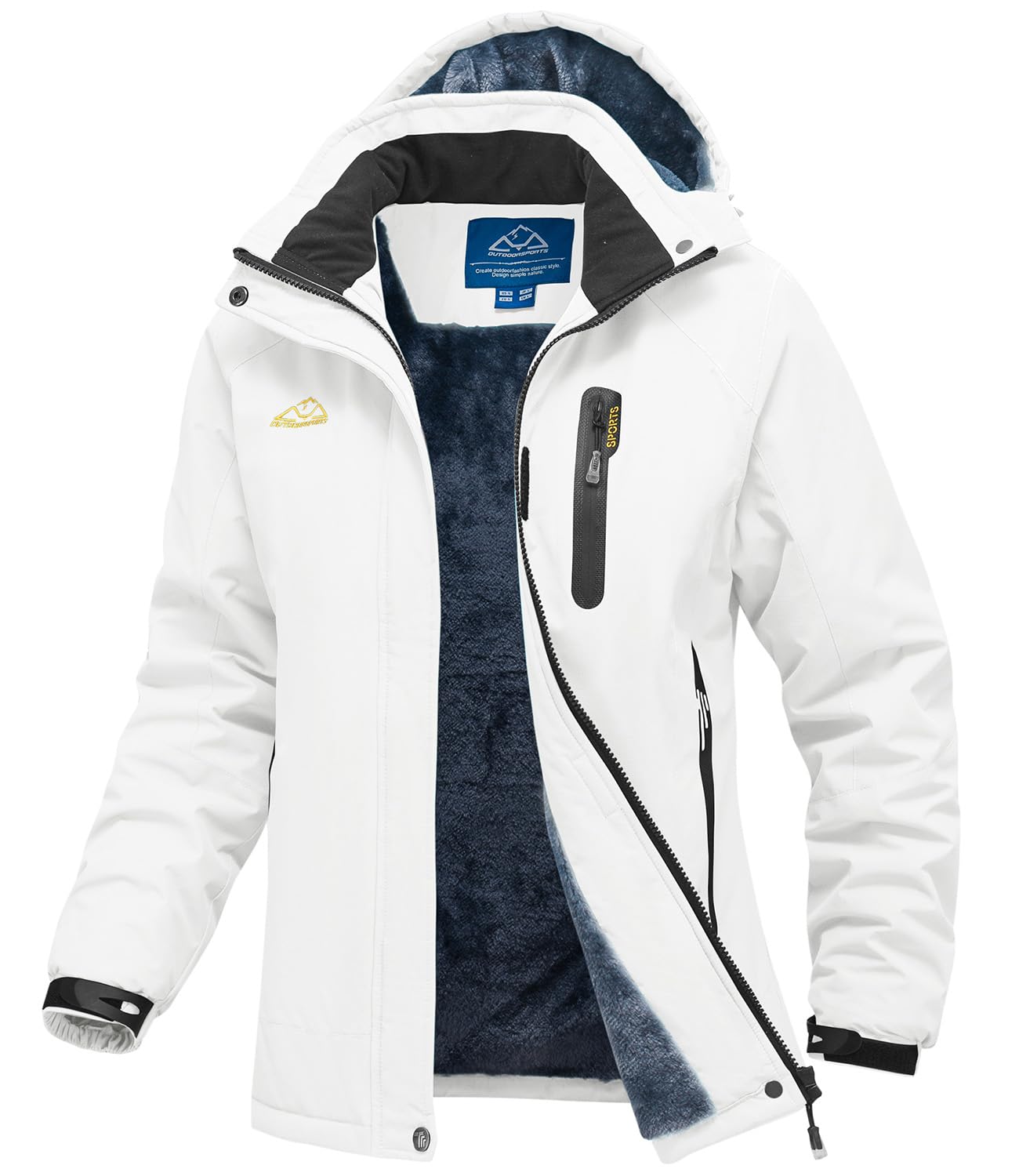 [Gopune] アウトドア ジャケット レディース 裏起毛 マウンテンパーカー 撥水 登山服 防寒着 コート スキーウエア 防風 アウター 通気 フード着脱可能 作業着 冬服(ホワイト M)