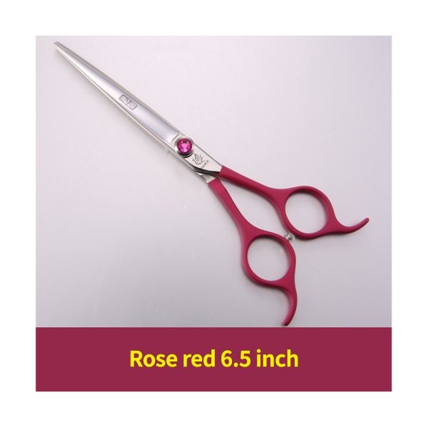 フェニスプロフェッショナルカラフルな6.5インチペット犬小動物グルーミングヘアカットストレートハサミ Rose Red 6.5 inch